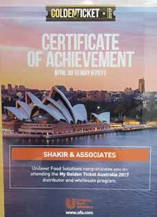 Golden Ticket Australia 2017 — Certificate of Achievement — Unilever Food Solutions
