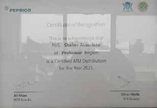 Certificate of Recognition — Certified ATU Distribution 2015 — PepsiCo