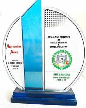 Appreciation Award — Executive Member (2018–19) — Peshawar Chamber of Small Traders & Small Industry
